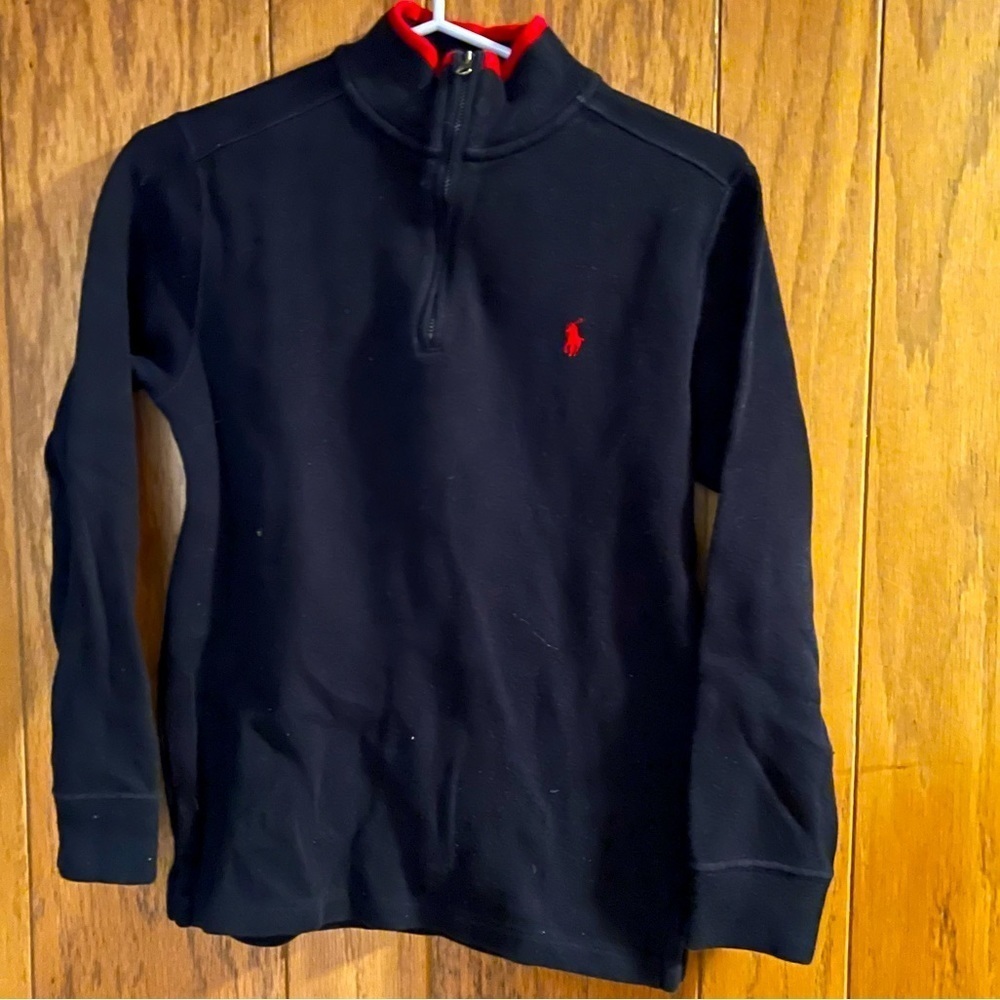 BOY’S Polo solid color, quarter zip, cotton sweatshirt lovingly preowned
